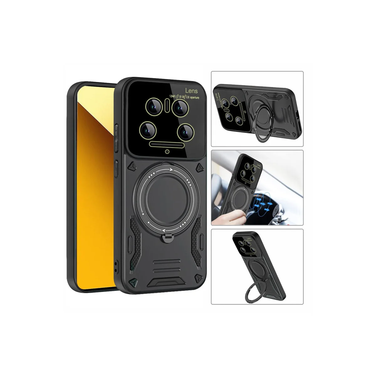 Mi 14 Ultra Kılıf Joy Lens Standlı Kapak - Koyu Yeşil