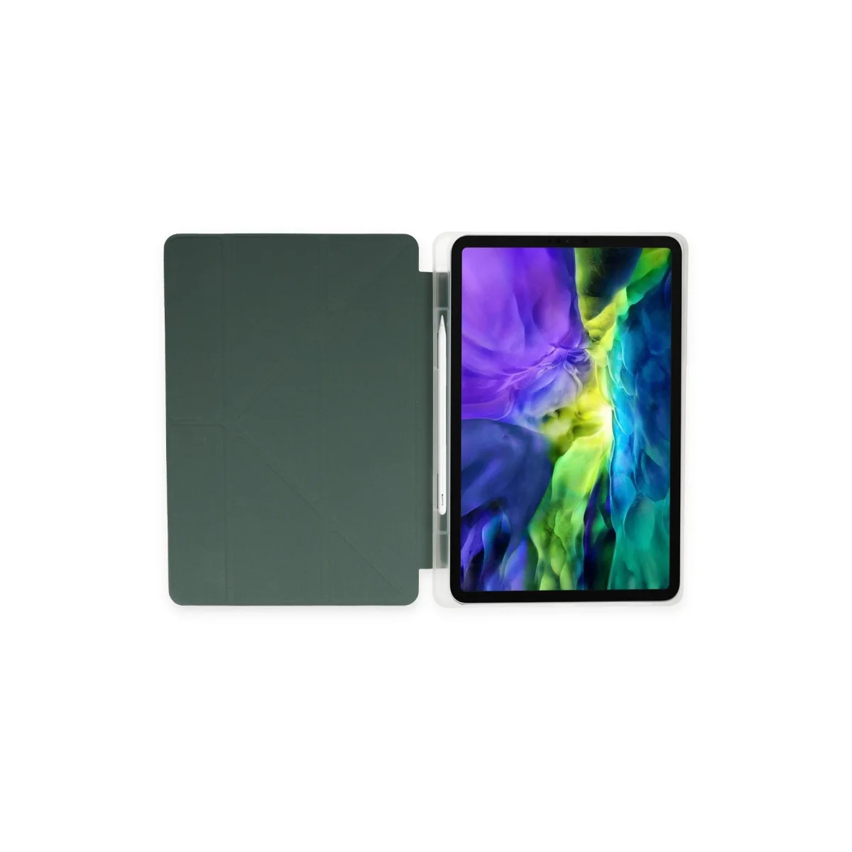 iPad 10.2 (8.nesil) Kılıf Kalemlikli Hugo Tablet Kılıfı - Koyu Yeşil