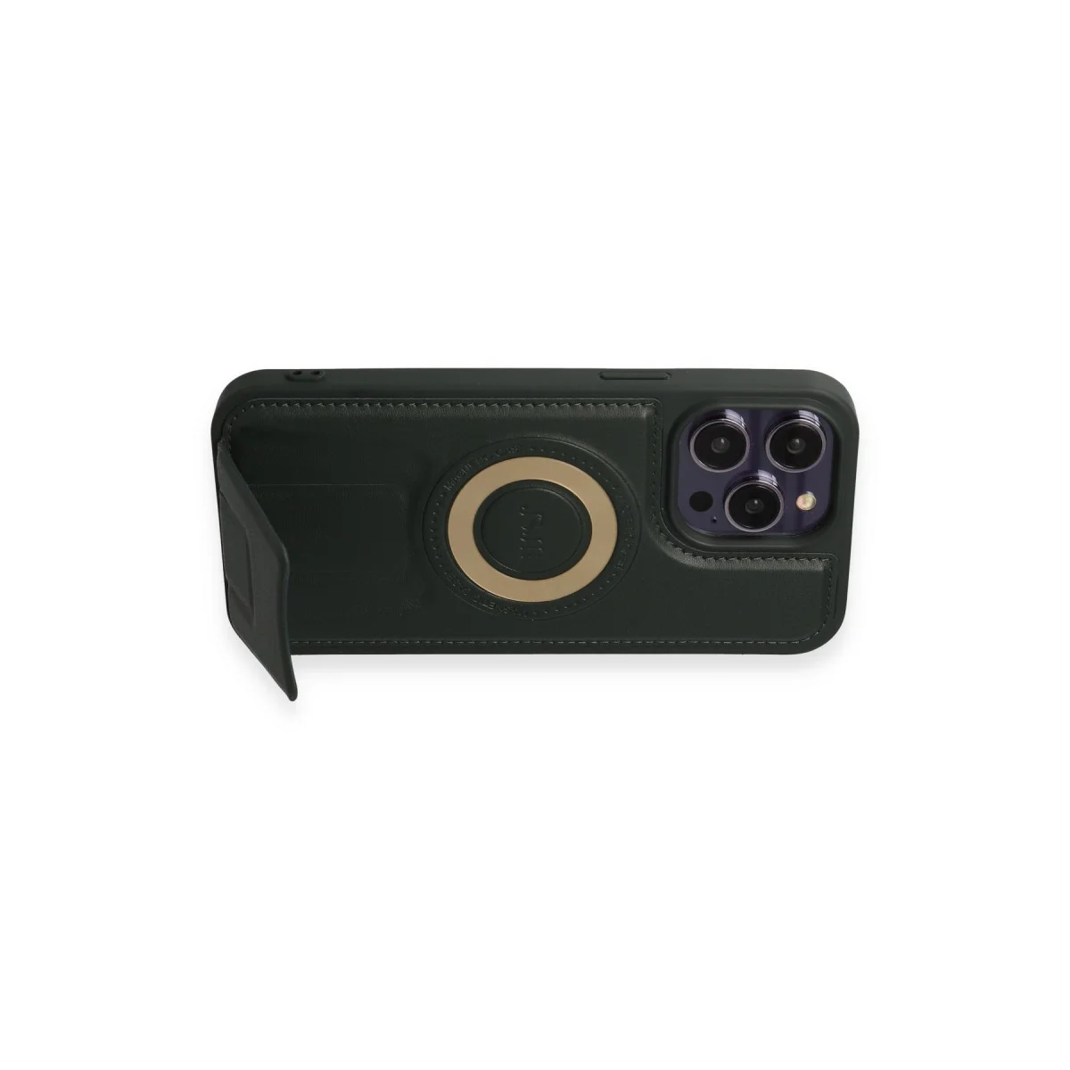 iPhone 14 Pro Kılıf Merkür Magneticsafe Standlı Kapak - Koyu Yeşil