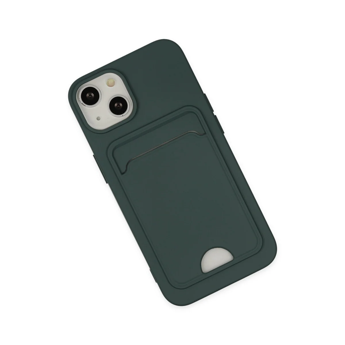 iPhone 14 Plus Kılıf Kelvin Kartvizitli Silikon - Koyu Yeşil