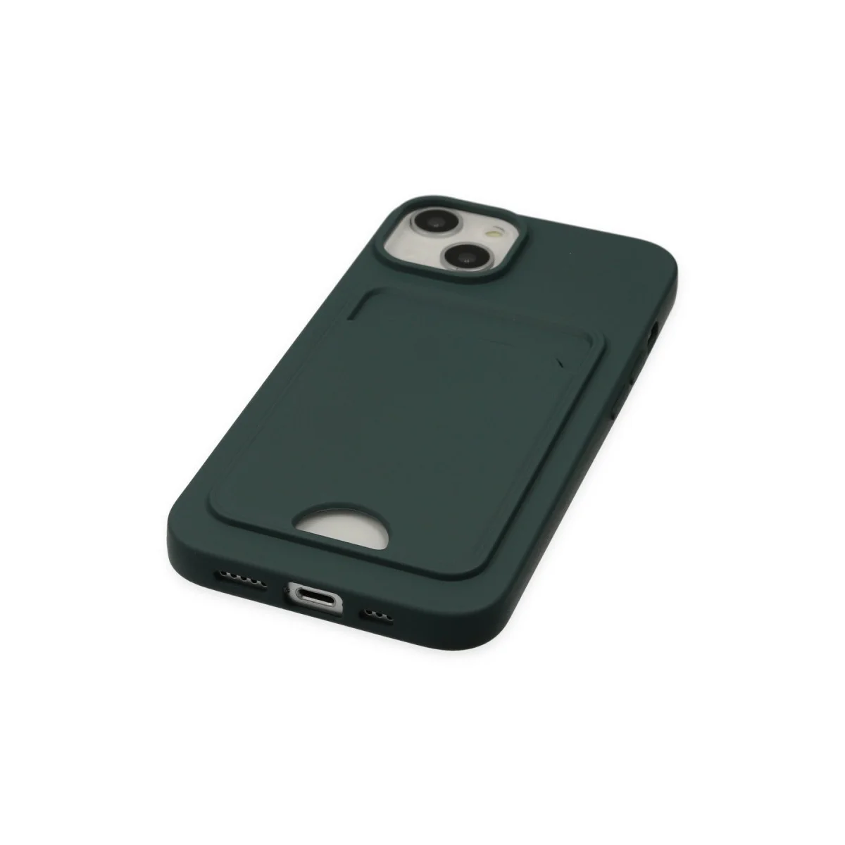iPhone 14 Plus Kılıf Kelvin Kartvizitli Silikon - Koyu Yeşil
