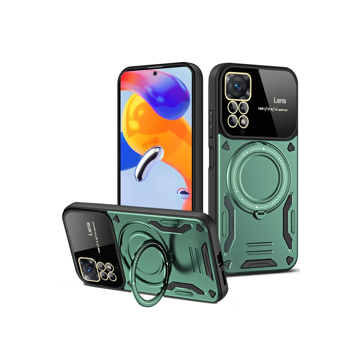 Redmi Note 12 Pro 4G Kılıf Joy Lens Standlı Kapak - Koyu Yeşil