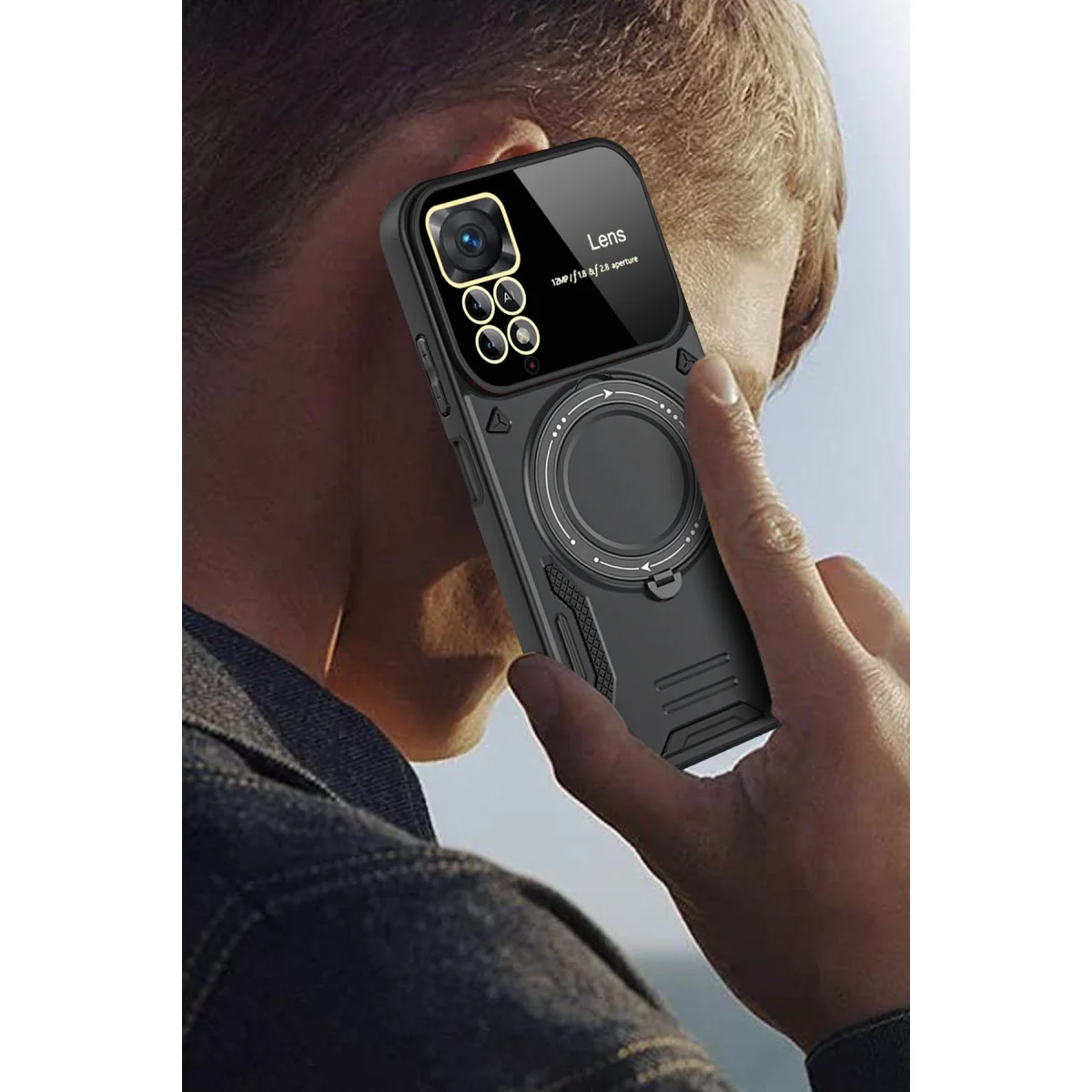 Redmi Note 12 Pro 4G Kılıf Joy Lens Standlı Kapak - Koyu Yeşil