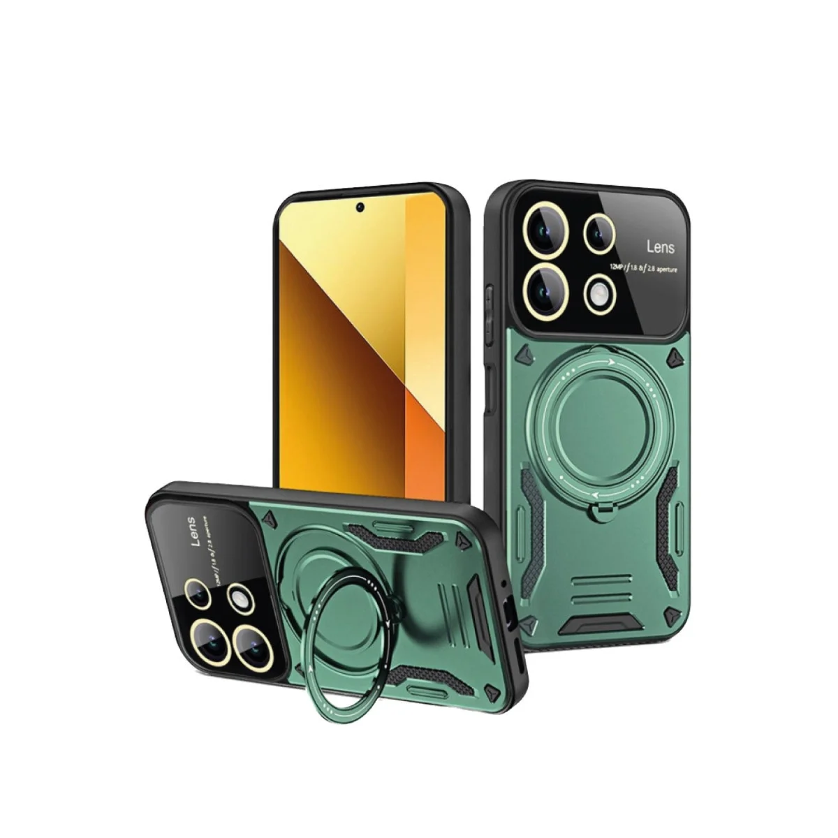 Redmi Note 13 4G Kılıf Joy Lens Standlı Kapak - Koyu Yeşil