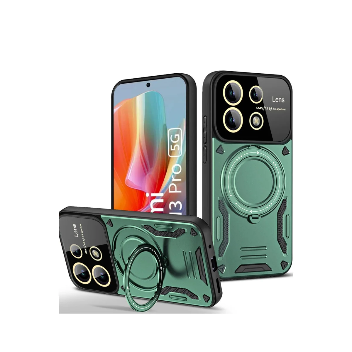 Redmi Note 13 Pro 4G Kılıf Joy Lens Standlı Kapak - Koyu Yeşil