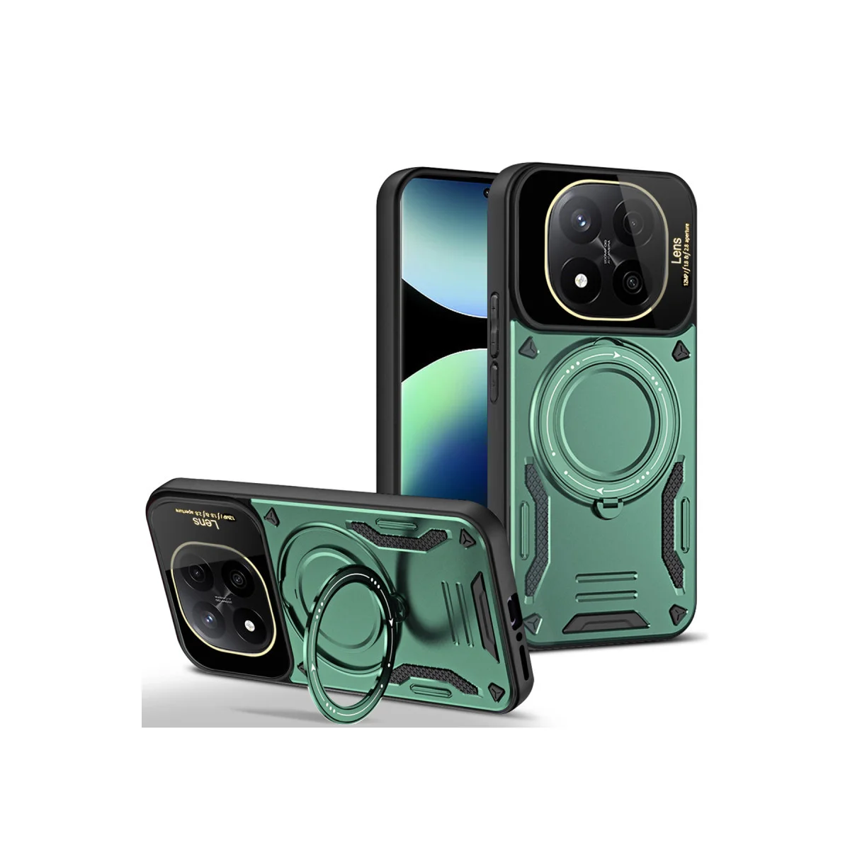 Redmi Note 14 Pro Plus Kılıf Joy Lens Standlı Kapak - Koyu Yeşil