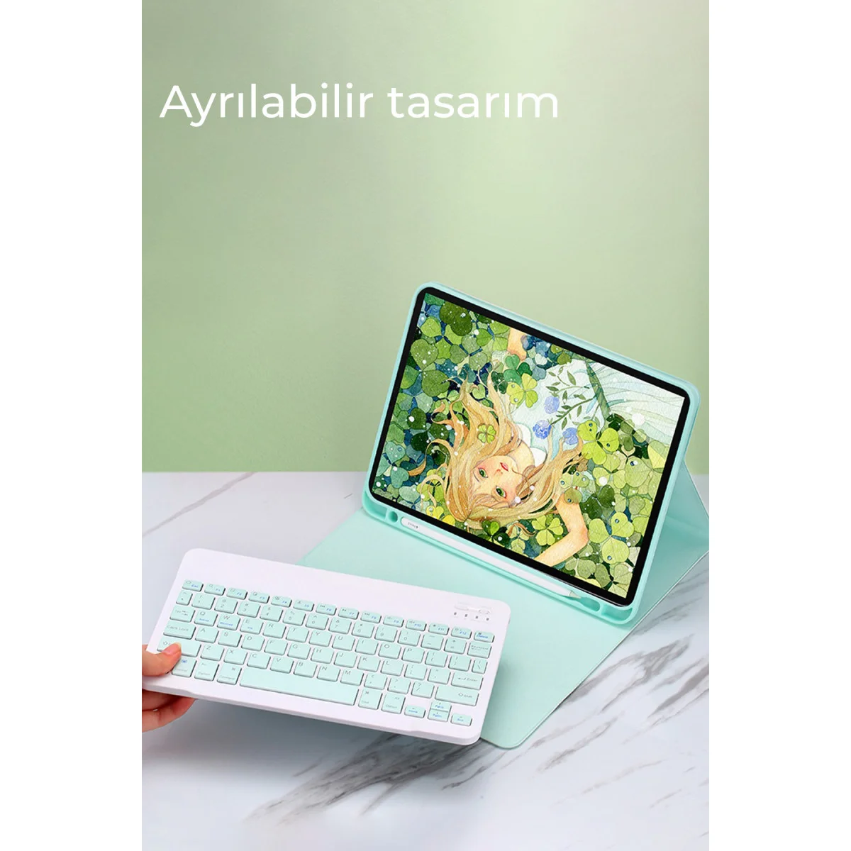 iPad Pro 12.9 (2024) Kılıf KC01 Smart Klavyeli Tablet Kılıfı - Koyu Yeşil