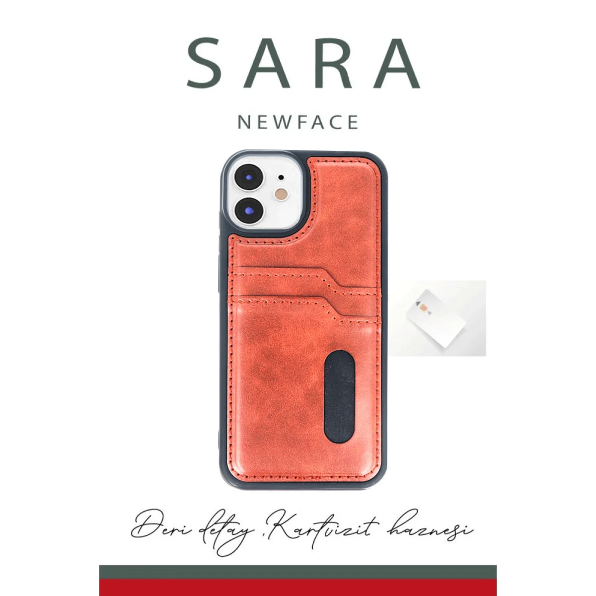 iPhone 11 Kılıf Sara Kartvizitli Deri Kılıf - Koyu Yeşil