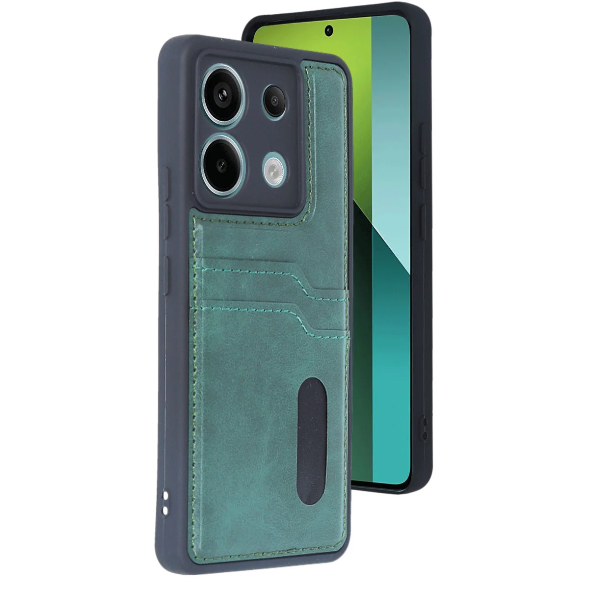 Redmi Note 13 Pro 4G Kılıf Sara Kartvizitli Deri Kılıf - Koyu Yeşil