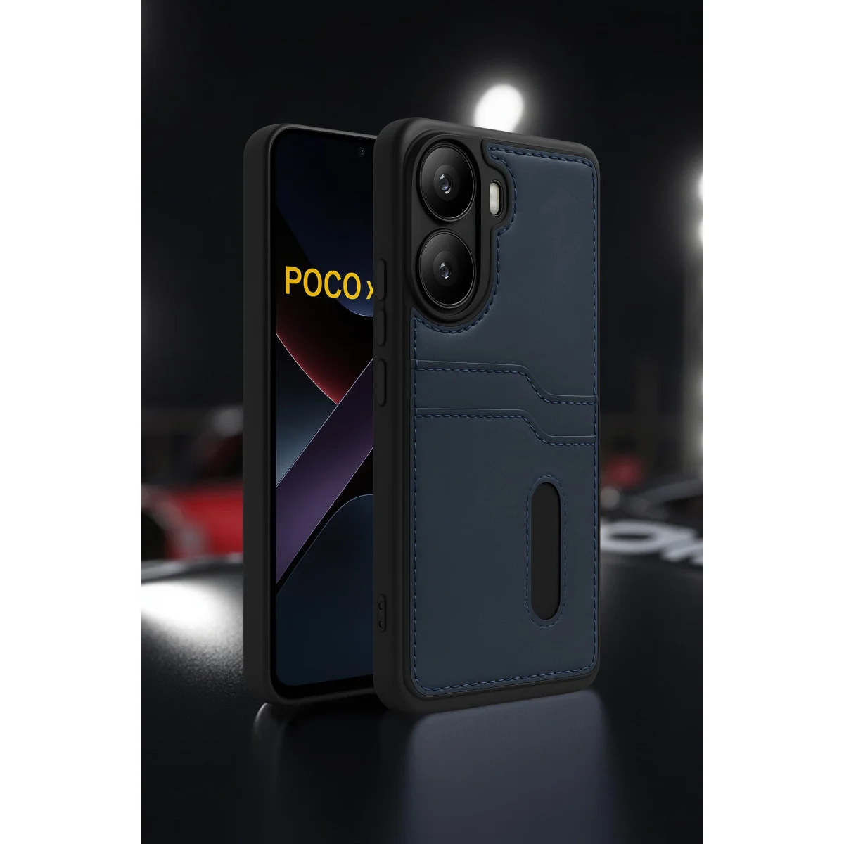 Poco X7 Pro Kılıf Sara Kartvizitli Deri Kılıf - Koyu Yeşil