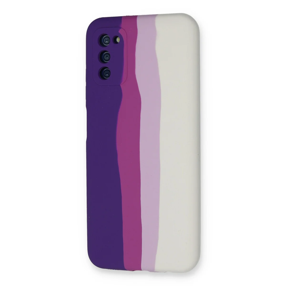 Galaxy A03S Kılıf Ebruli Lansman Silikon - Mor-Beyaz