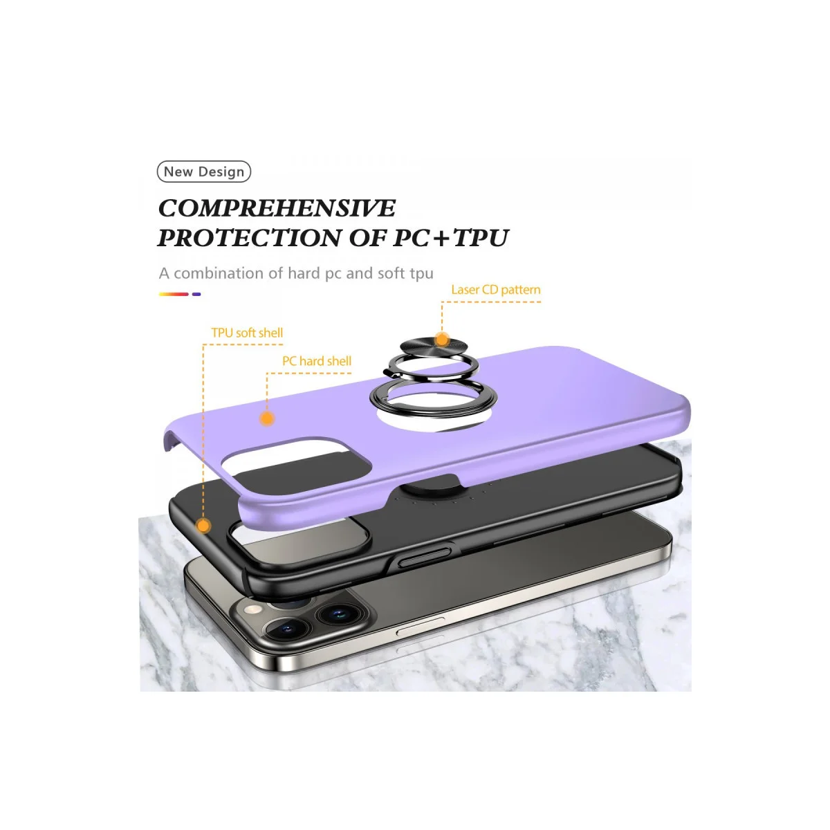 iPhone 13 Pro Max Kılıf Elit Yüzüklü Kapak - Mor