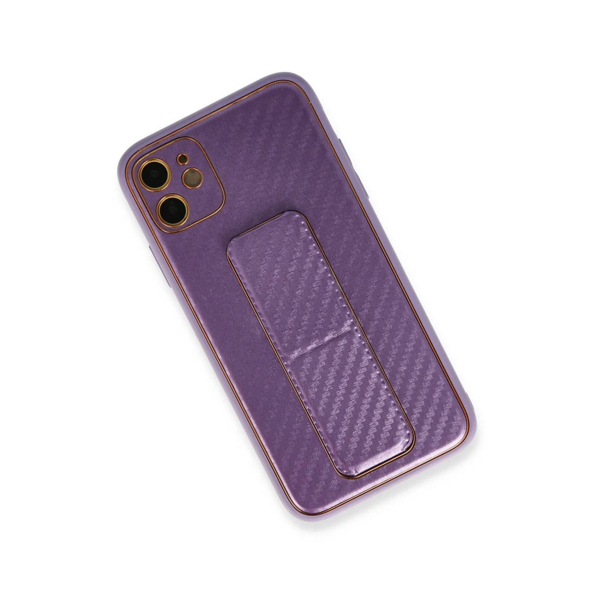 iPhone 12 Kılıf Coco Karbon Standlı Kapak - Mor