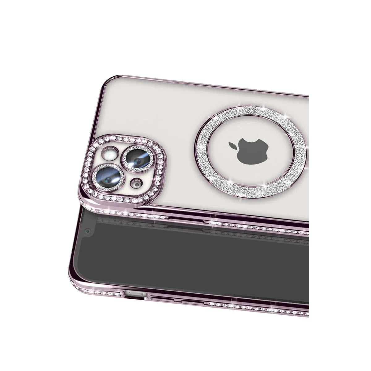 iPhone 14 Kılıf Joke Simli Magneticsafe Kılıf - Pembe