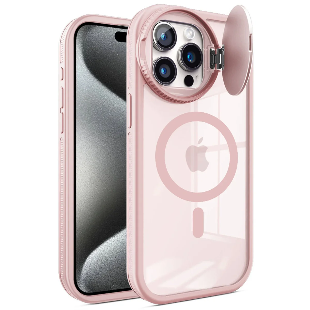 iPhone 15 Pro Max Kılıf Teleskop Lens Magsafe Silikon Kapak - Pembe