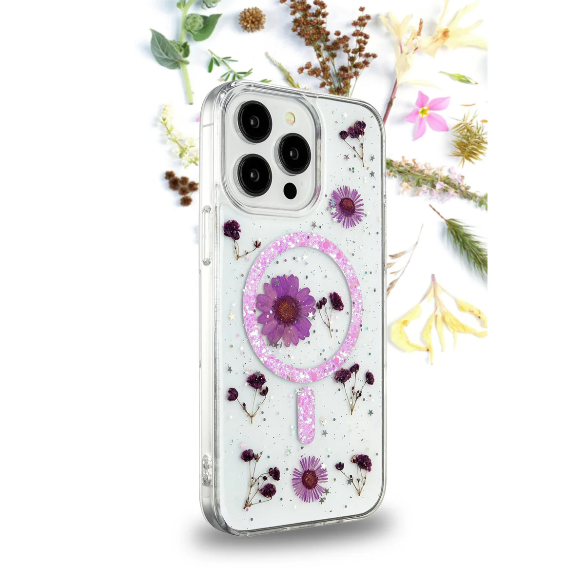 iPhone 16 Pro Max Kılıf Daisy Simli Magsafe Kapak - Pembe