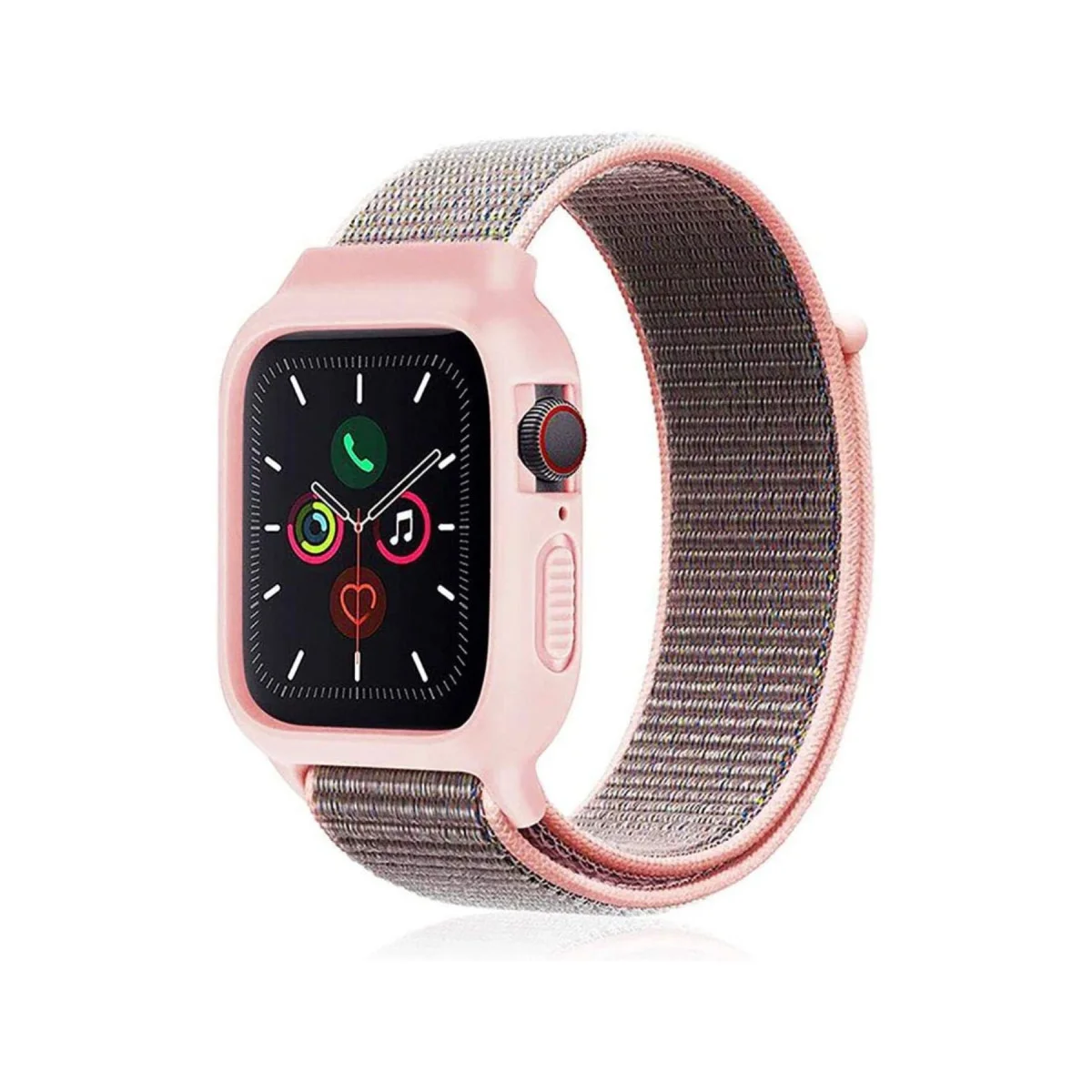 Watch 38mm Hasırlı Cırtcırtlı Kasalı Kordon - Pembe