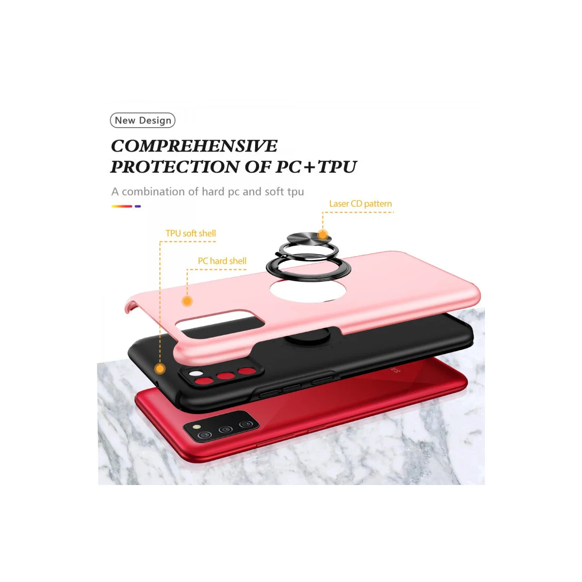 Galaxy A02S Kılıf Elit Yüzüklü Kapak - Pembe