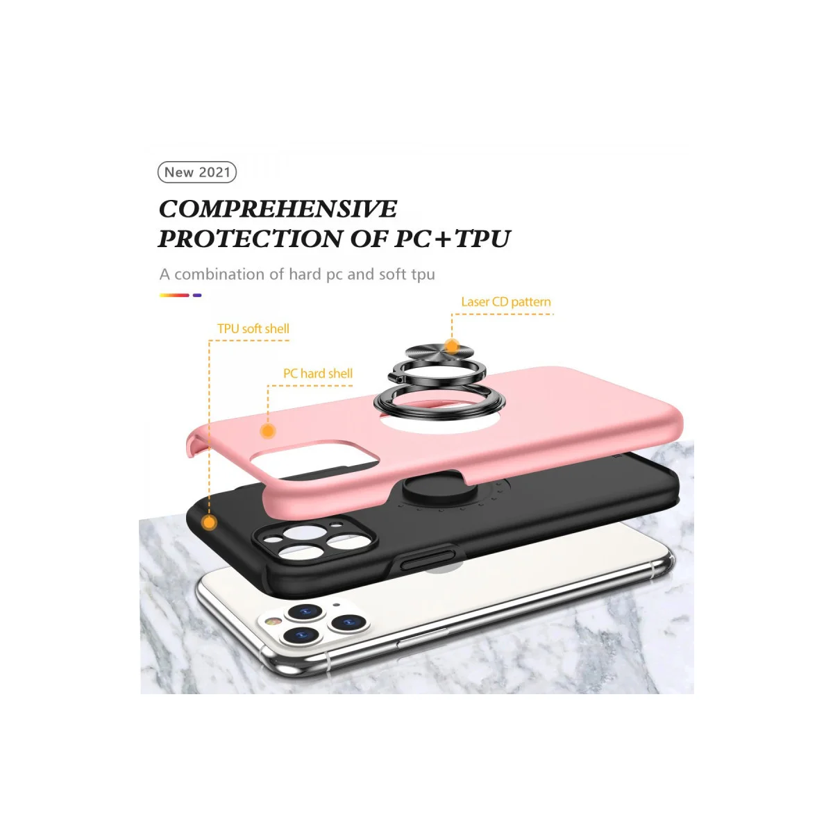iPhone 11 Pro Max Kılıf Elit Yüzüklü Kapak - Pembe
