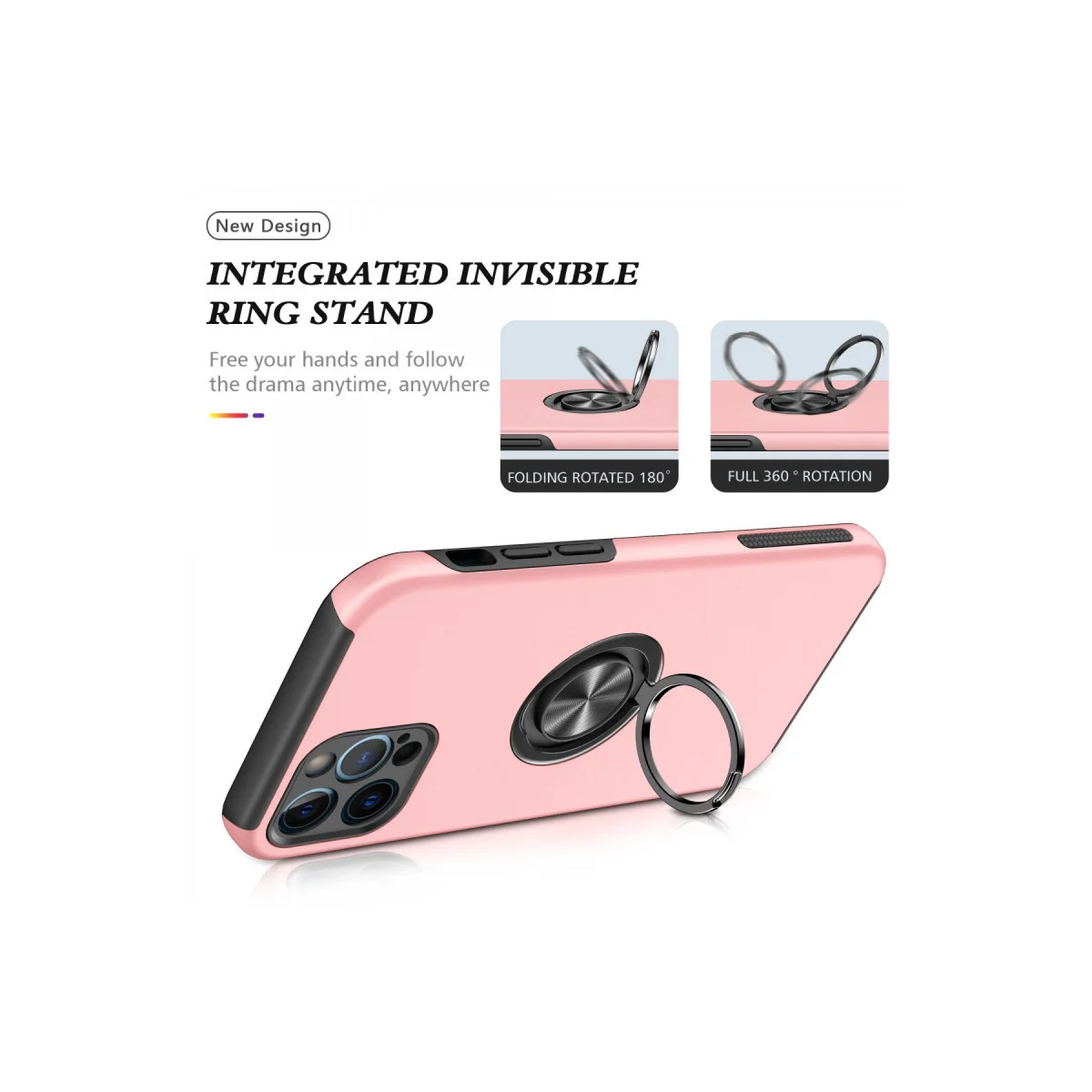 iPhone 12 Pro Max Kılıf Elit Yüzüklü Kapak - Pembe