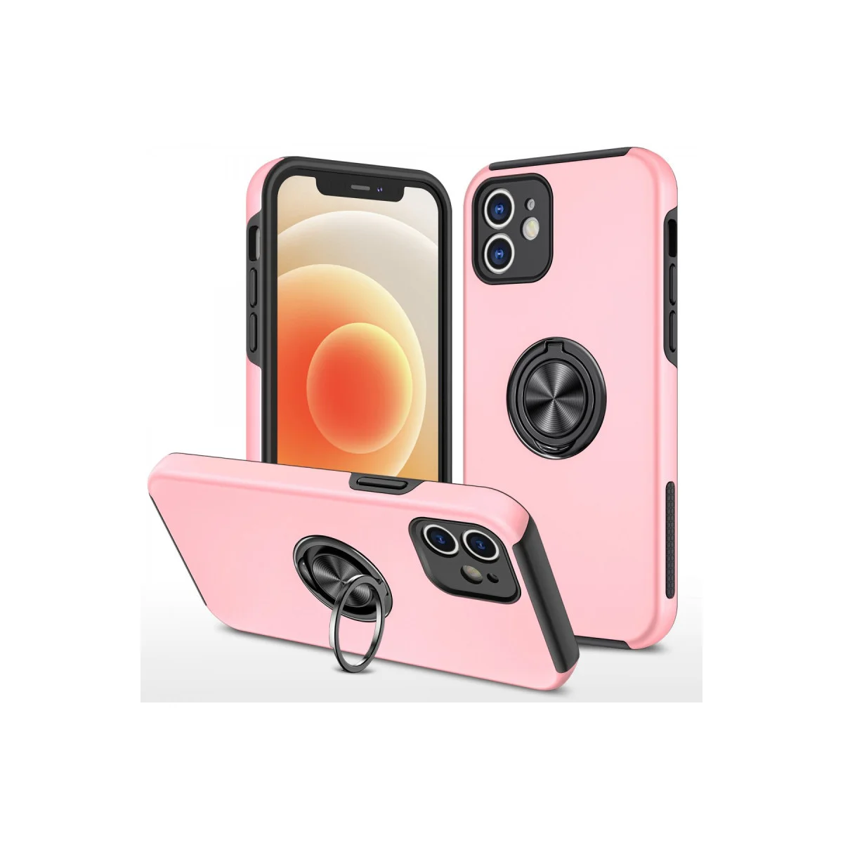 iPhone 12 Kılıf Elit Yüzüklü Kapak - Pembe