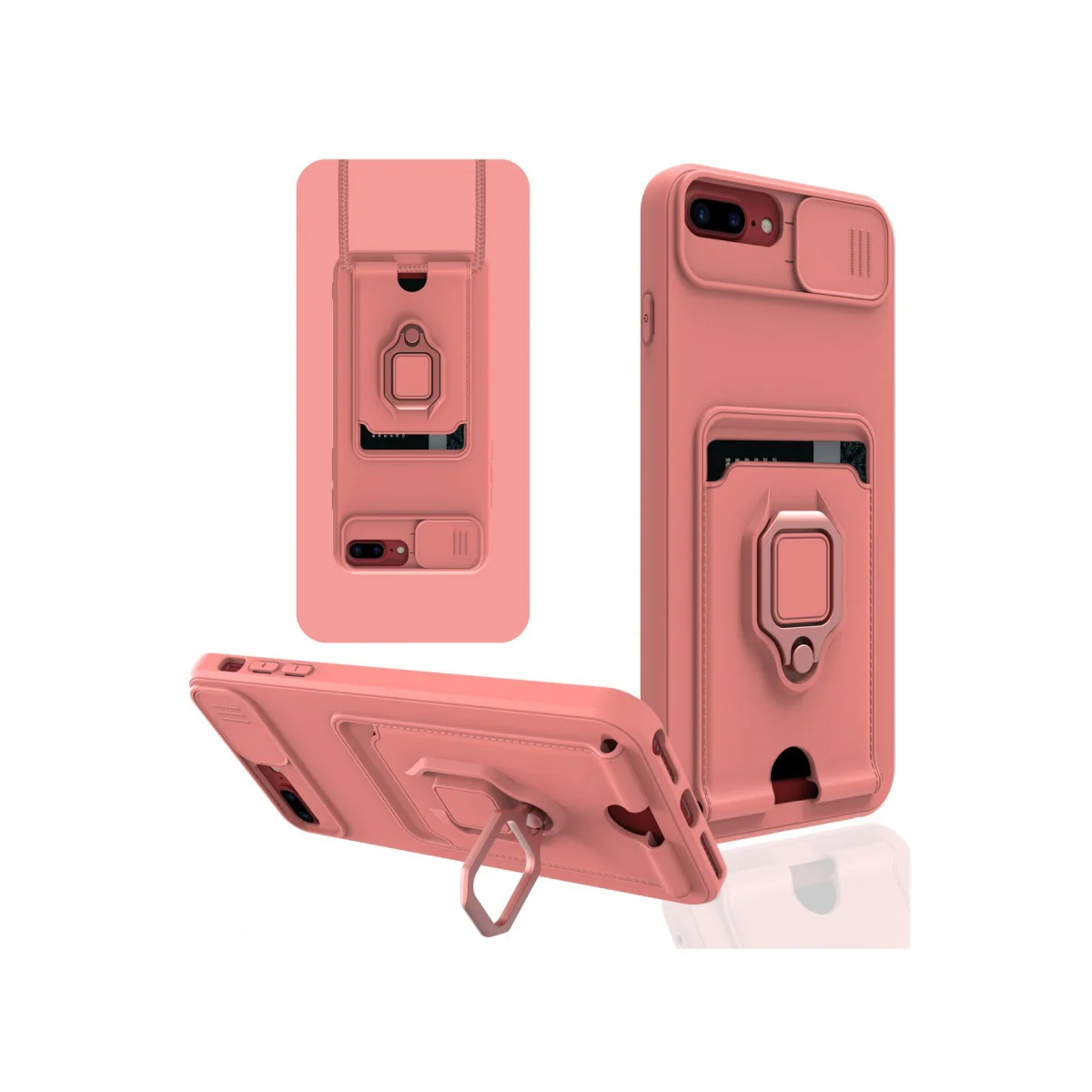 iPhone 7 Plus Kılıf Zuma Kartvizitli Yüzüklü Silikon - Pembe