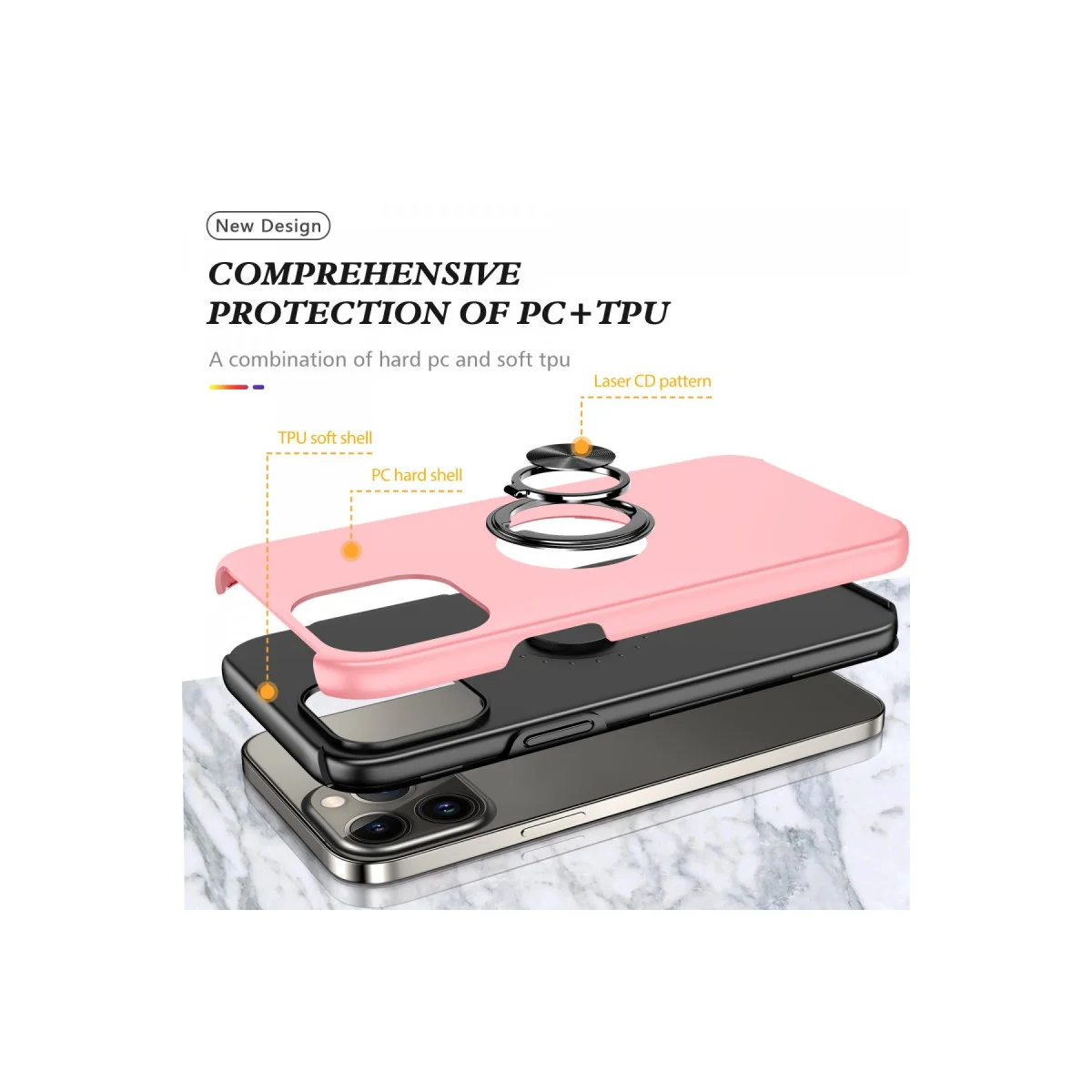 iPhone 13 Pro Max Kılıf Elit Yüzüklü Kapak - Pembe