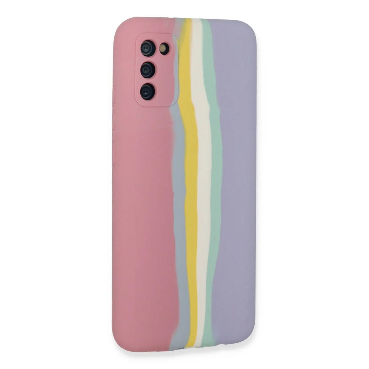 Galaxy A03S Kılıf Ebruli Lansman Silikon - Pembe-Lila