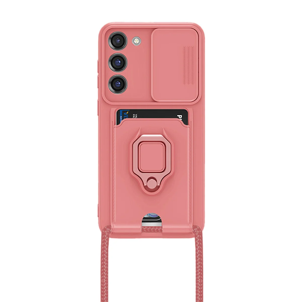 Galaxy S24 Plus Kılıf Zuma Kartvizitli Yüzüklü Silikon - Pembe