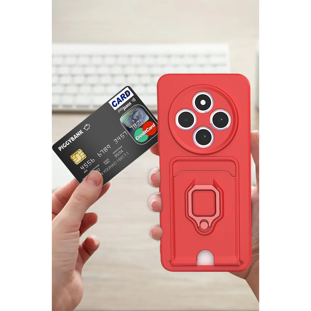 Redmi 14C Kılıf Zuma Kartvizitli Yüzüklü Silikon - Pembe