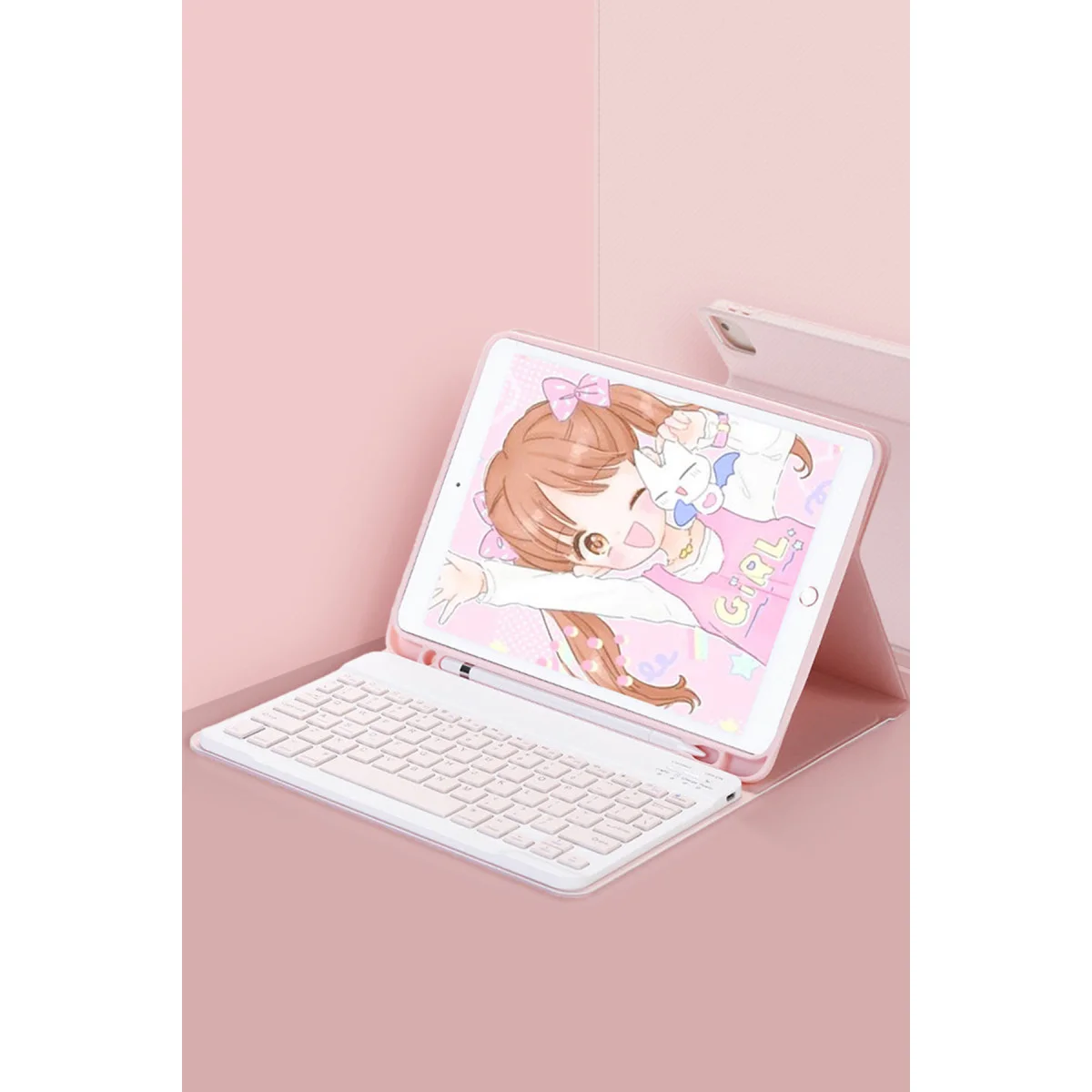 iPad 2022 10.9 (10.nesil) Kılıf KC01 Smart Klavyeli Tablet Kılıfı - Pembe