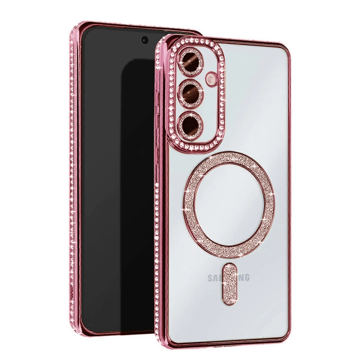 Galaxy S25 Kılıf Joke Simli Magneticsafe Kılıf - Pembe