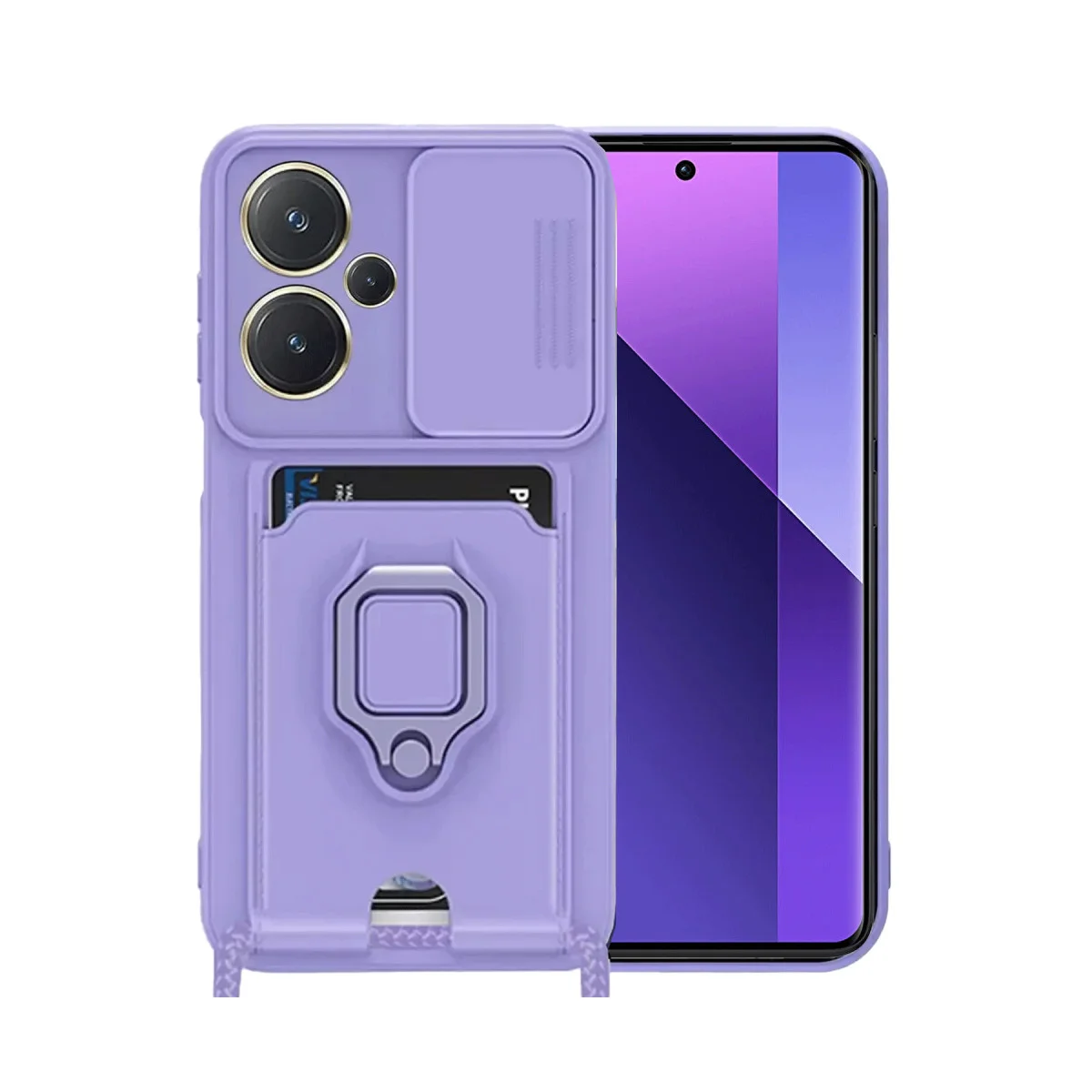 Redmi Note 13 Pro Plus Kılıf Zuma Kartvizitli Yüzüklü Silikon - Lila