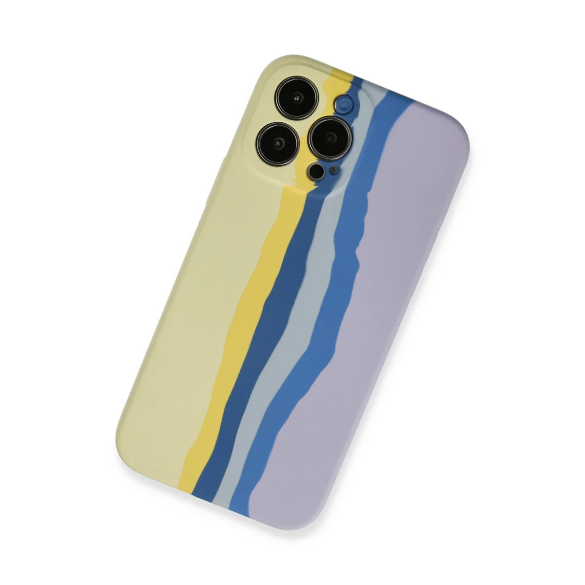 iPhone 13 Pro Kılıf Ebruli Lansman Silikon - Sarı-Lila