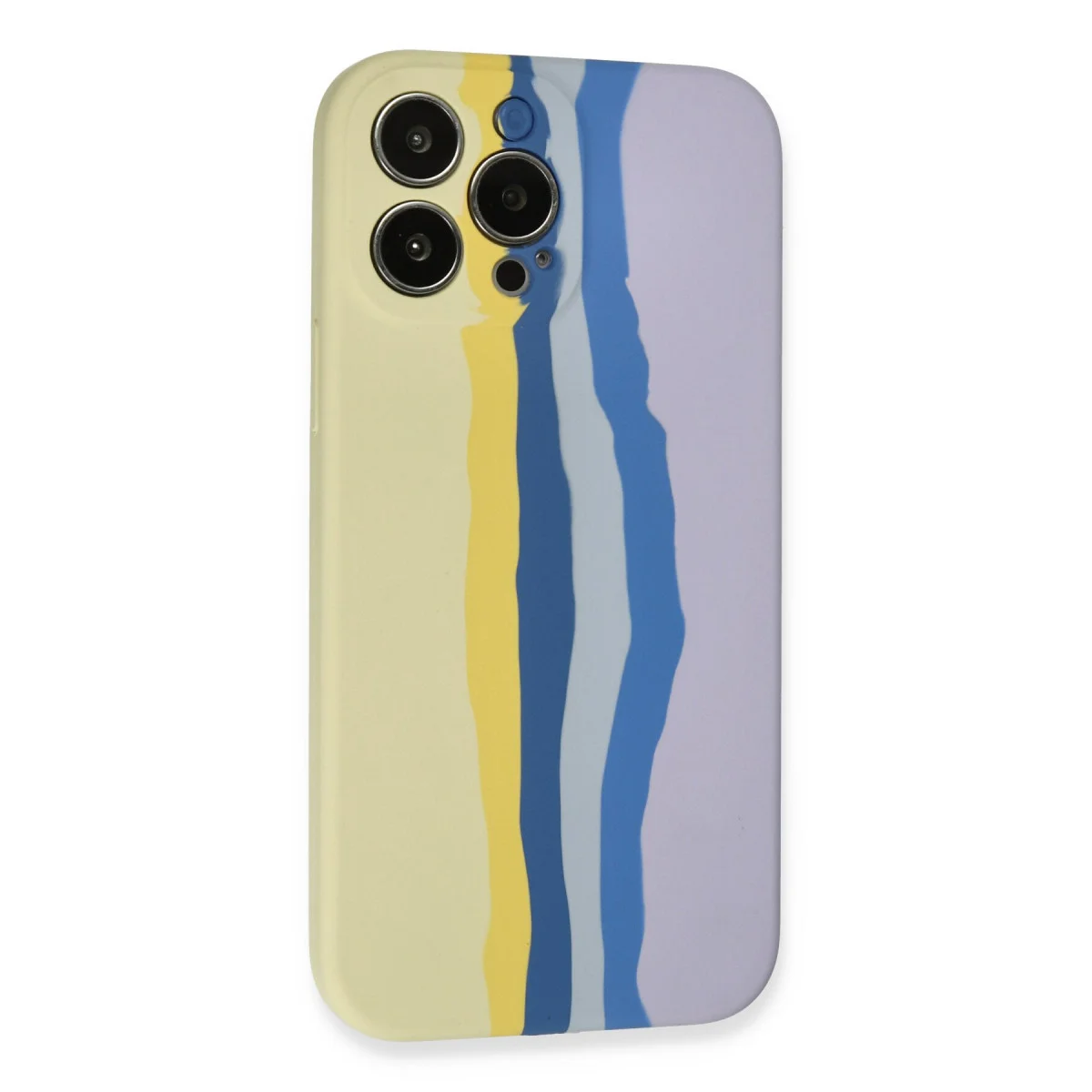 iPhone 13 Pro Kılıf Ebruli Lansman Silikon - Sarı-Lila