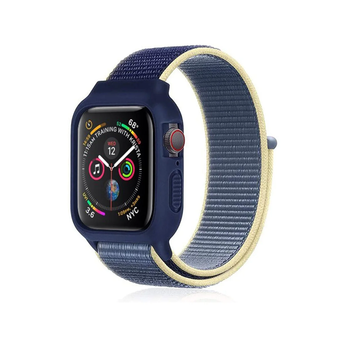 Watch 42mm Hasırlı Cırtcırtlı Kasalı Kordon - Sarı-Lacivert