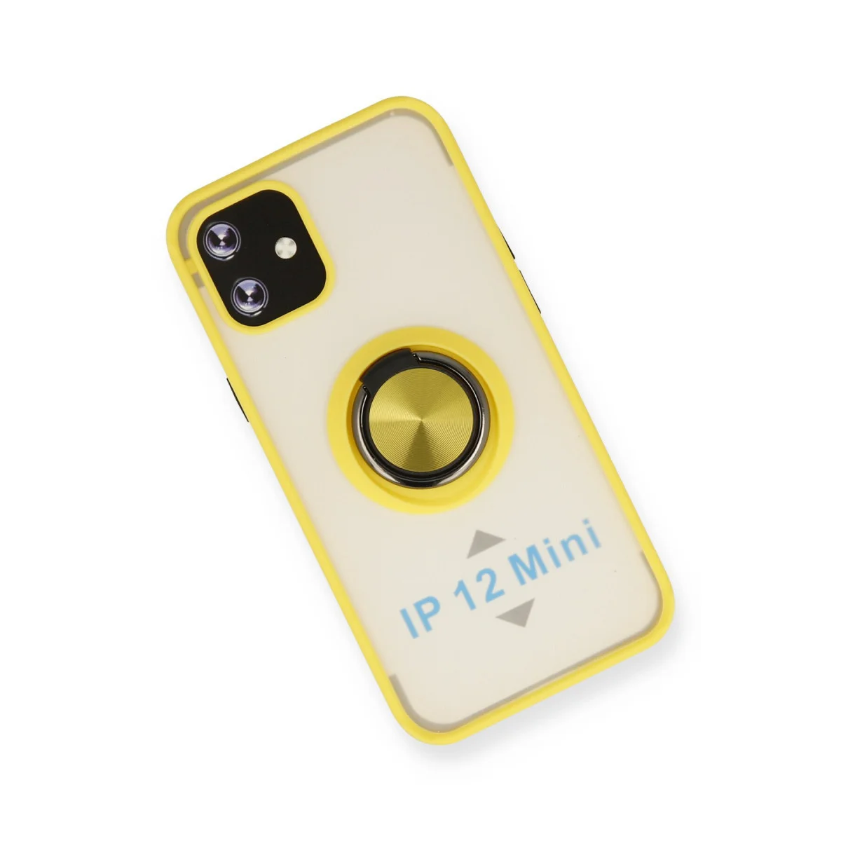 iPhone 12 Mini Kılıf Montreal Yüzüklü Silikon Kapak - Sarı