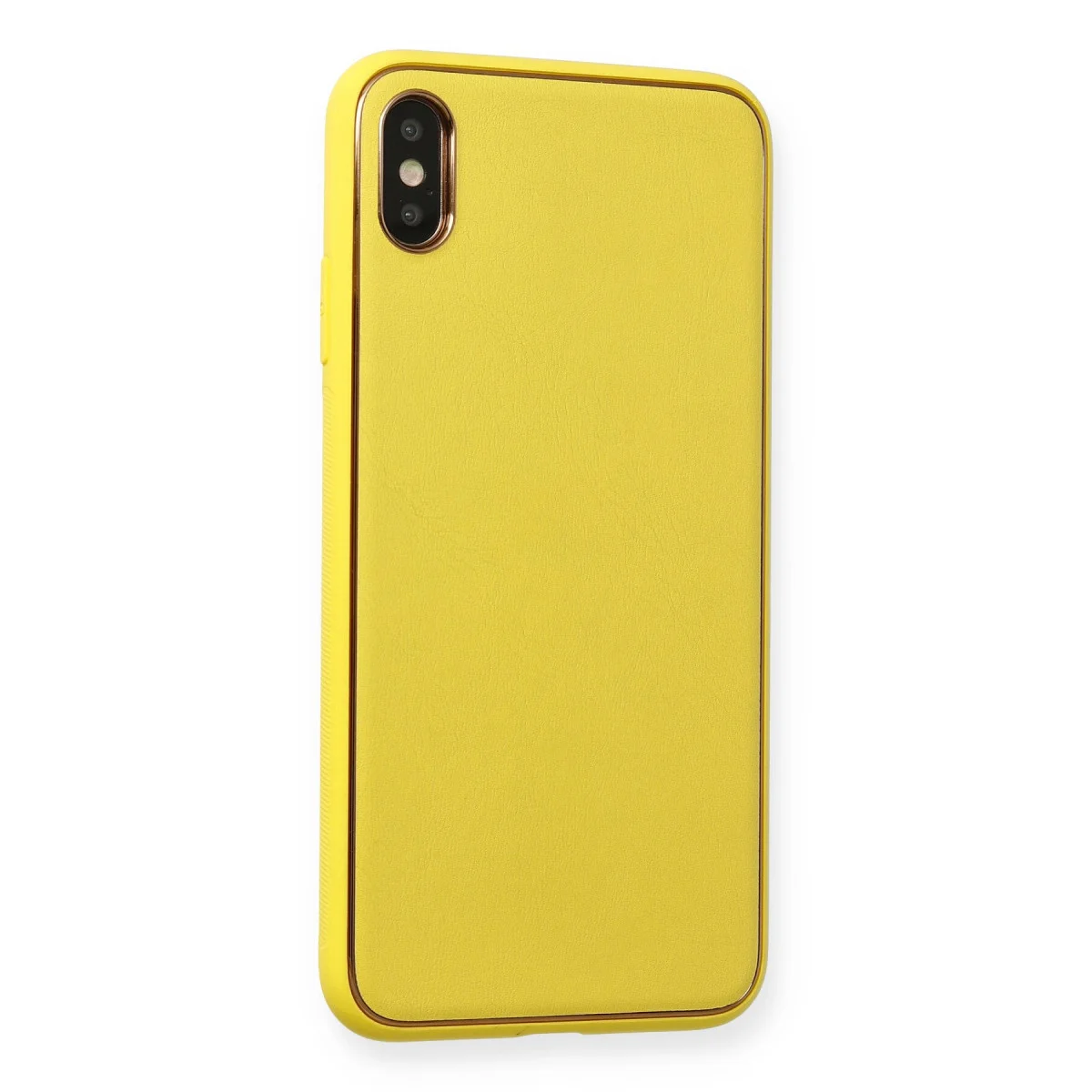 iPhone XS Max Kılıf Coco Deri Silikon Kapak - Sarı