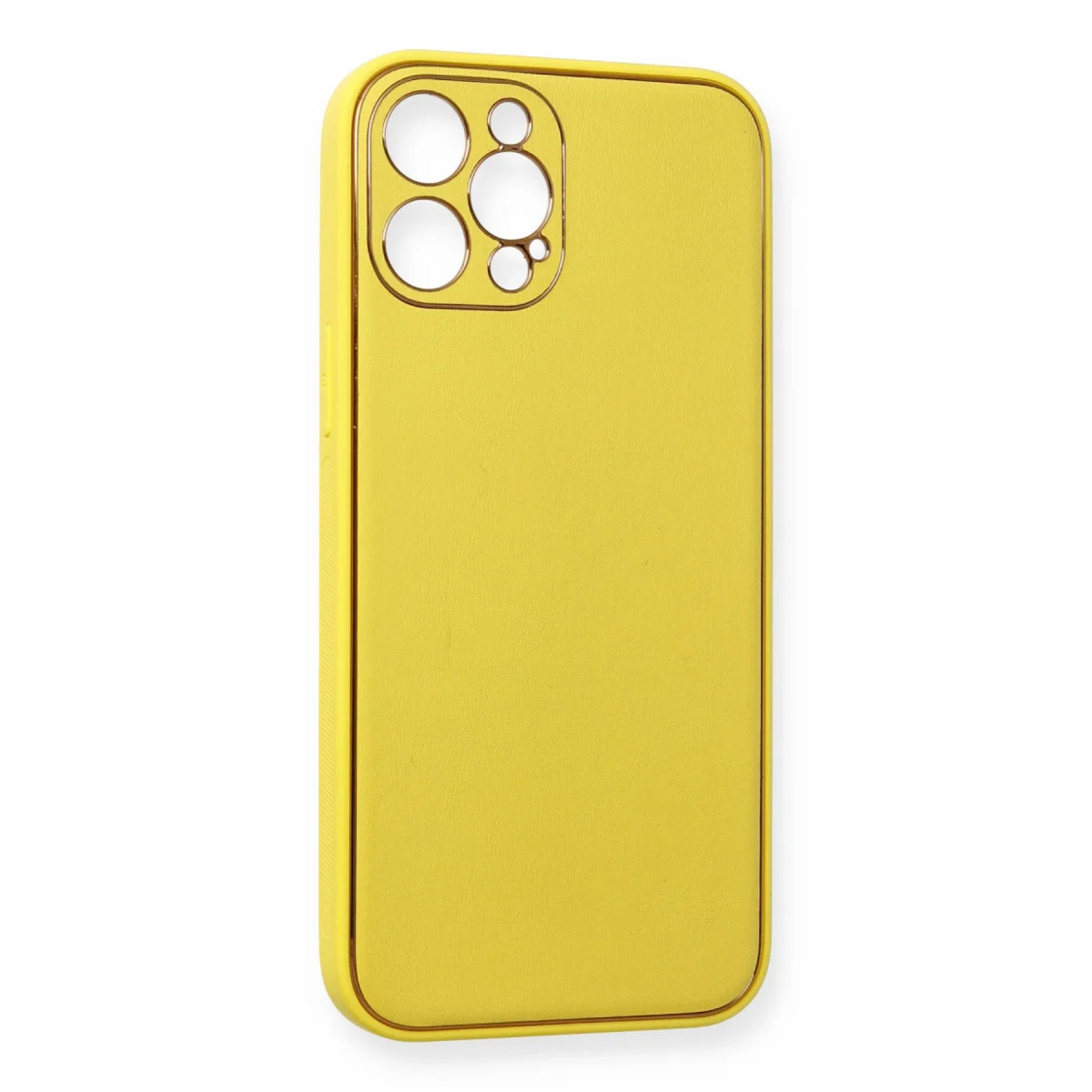 iPhone 12 Pro Kılıf Coco Deri Silikon Kapak - Sarı