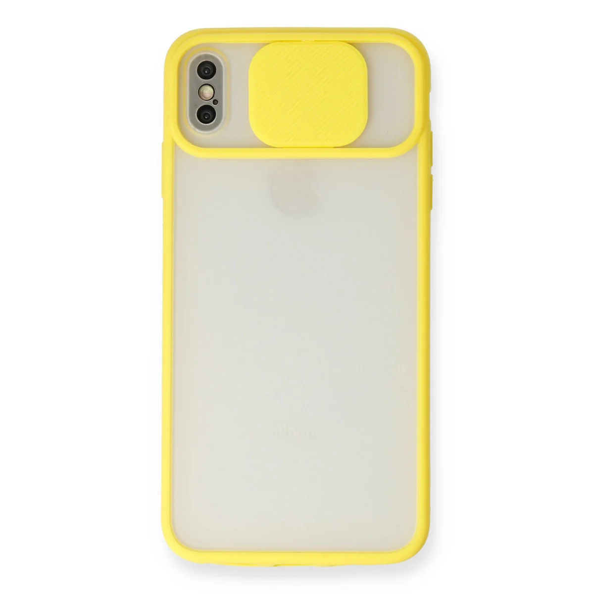 iPhone XS Max Kılıf Palm Buzlu Kamera Sürgülü Silikon - Sarı