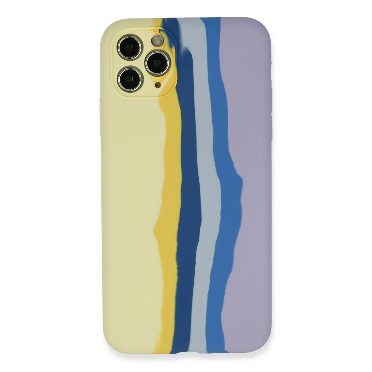 iPhone 11 Pro Kılıf Ebruli Lansman Silikon - Sarı-Lila