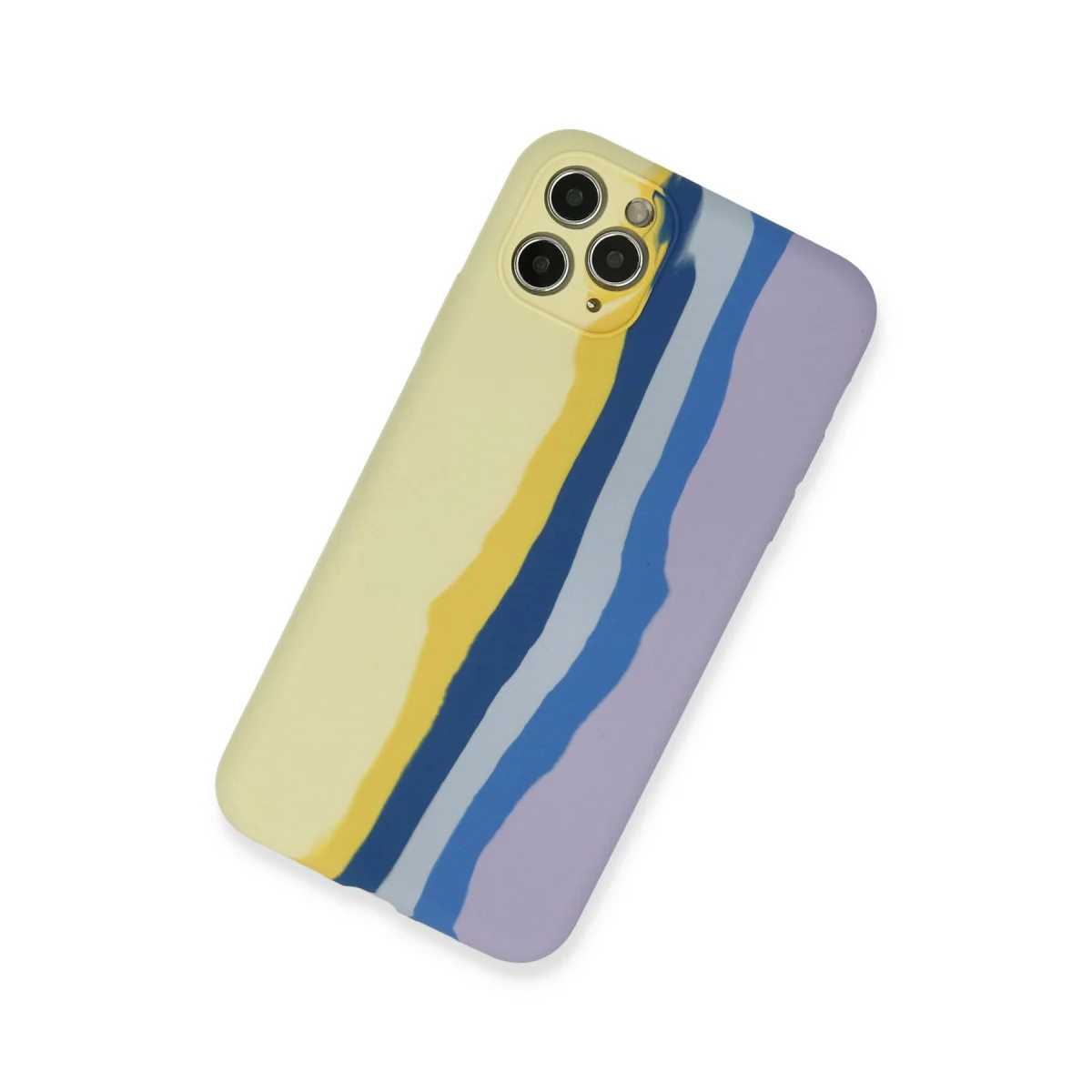 iPhone 11 Pro Kılıf Ebruli Lansman Silikon - Sarı-Lila