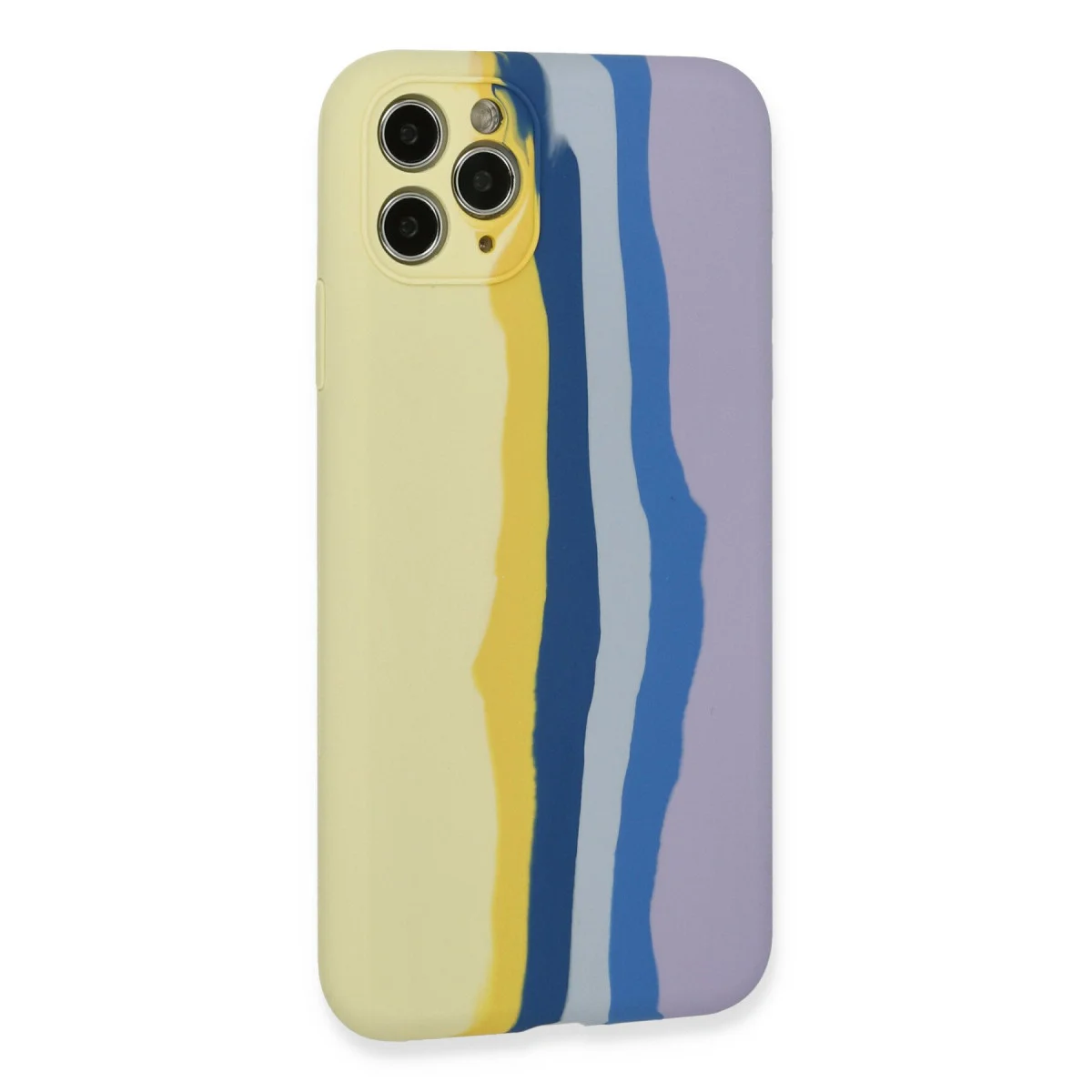 iPhone 11 Pro Kılıf Ebruli Lansman Silikon - Sarı-Lila