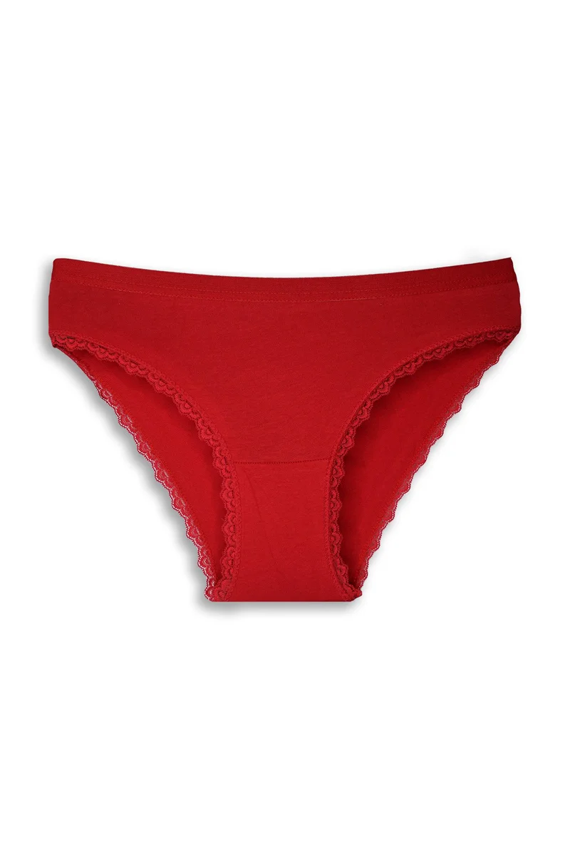 Gümüş Kırmızı Kenarları Dantelli Slip Bayan Külot BRF694