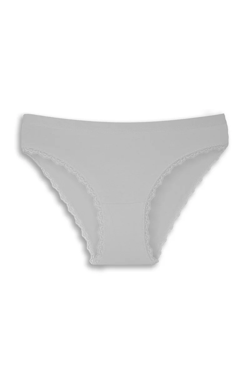 Gümüş Beyaz Kenarları Dantelli Slip Bayan Külot BRF694