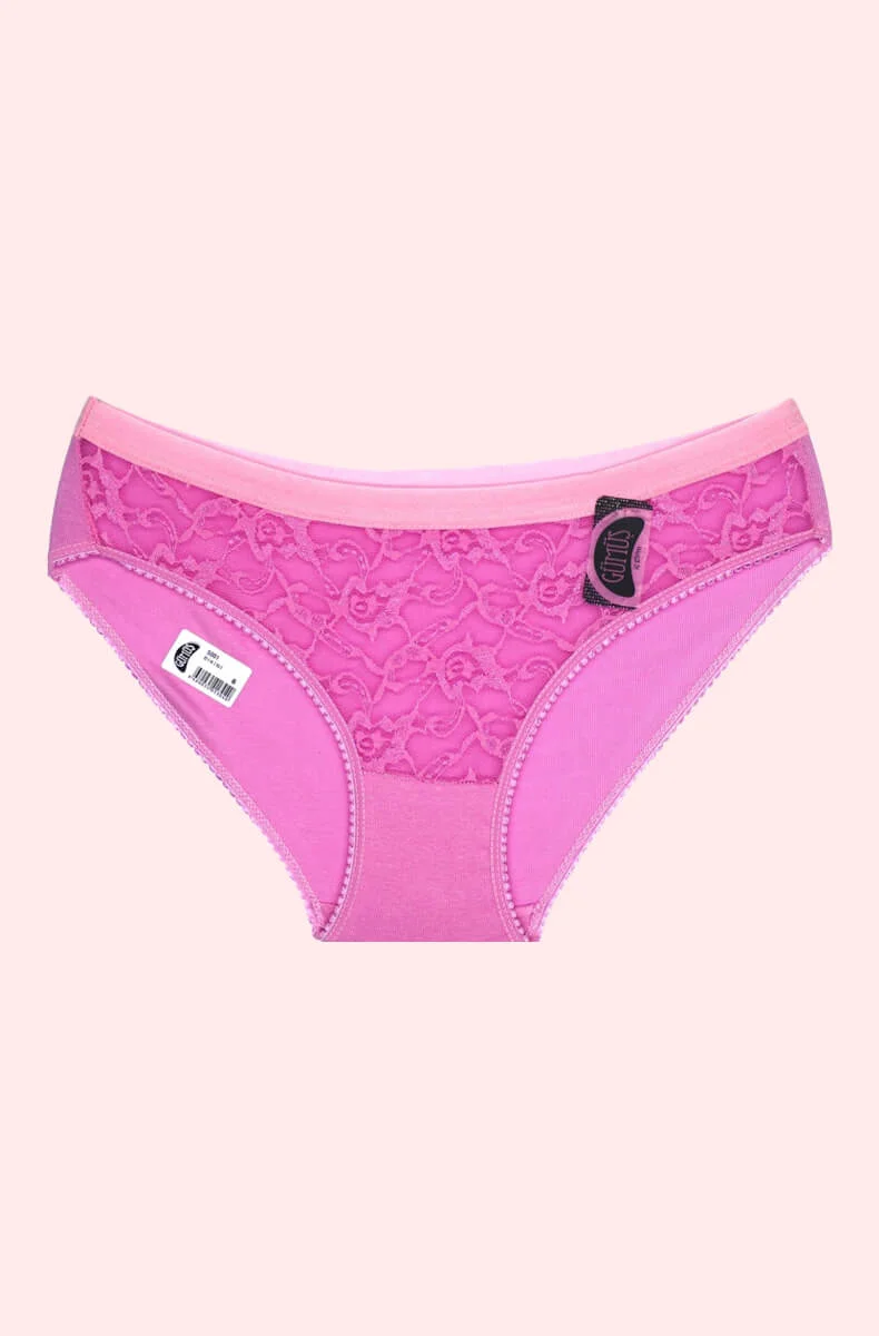 Gümüş Açık Pembe Dantelli Bikini Bayan Külot BRF625