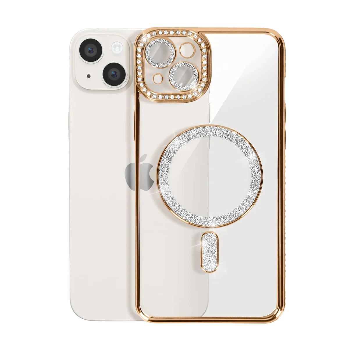 iPhone 14 Kılıf Joke Simli Magneticsafe Kılıf - Gold