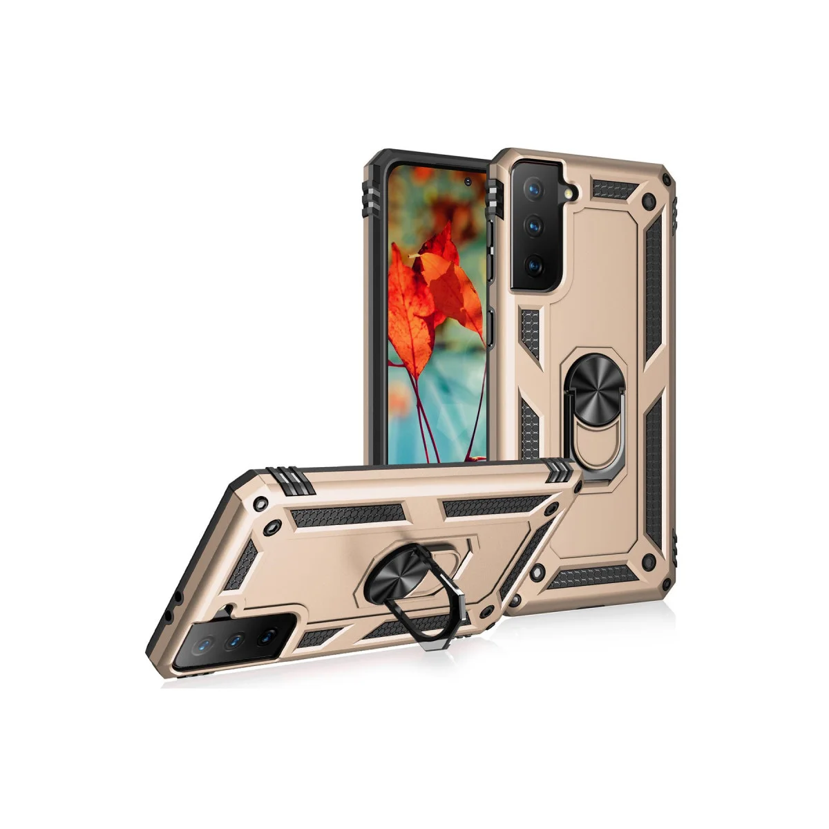 Galaxy S21 Kılıf Sofya Yüzüklü Silikon Kapak - Gold