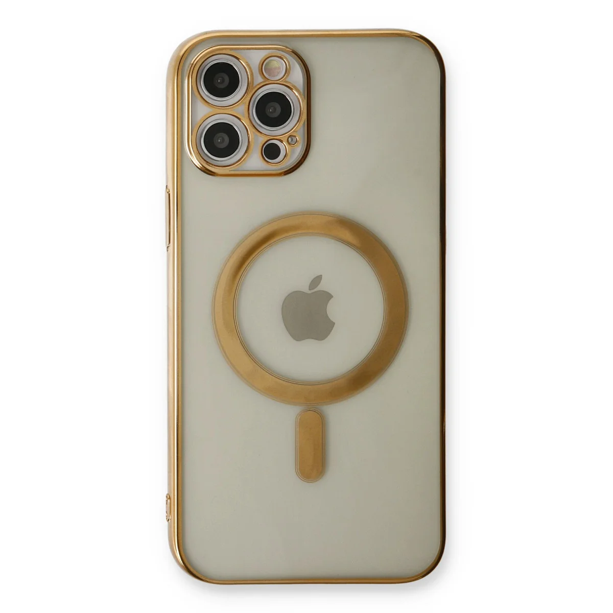 iPhone 12 Pro Kılıf Magneticsafe Lazer Silikon - Gold