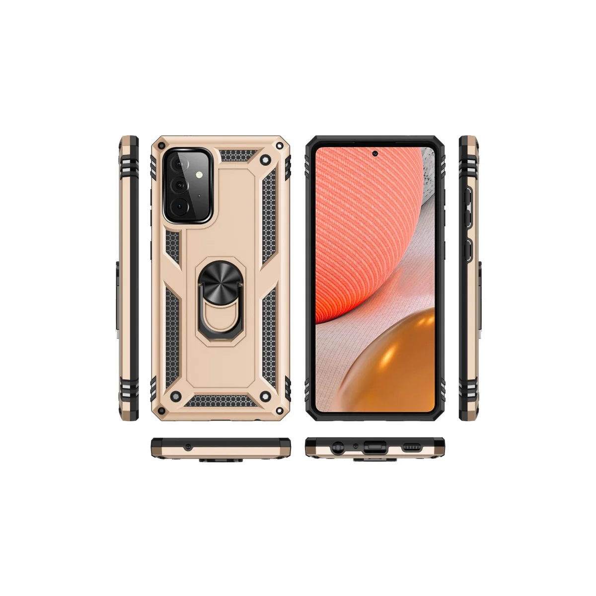 Galaxy A72 Kılıf Sofya Yüzüklü Silikon Kapak - Gold